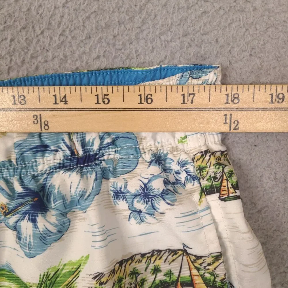 Croft &‎ Barrow Swim Trunks Mens Large White Hawaiian Floral Sailboat Palm Lined